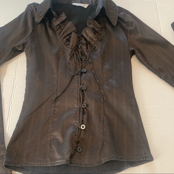 Kula collection ladies brown ruffled long sleeve top size 42 (EU) fits medium sz - Picture 2 of 12